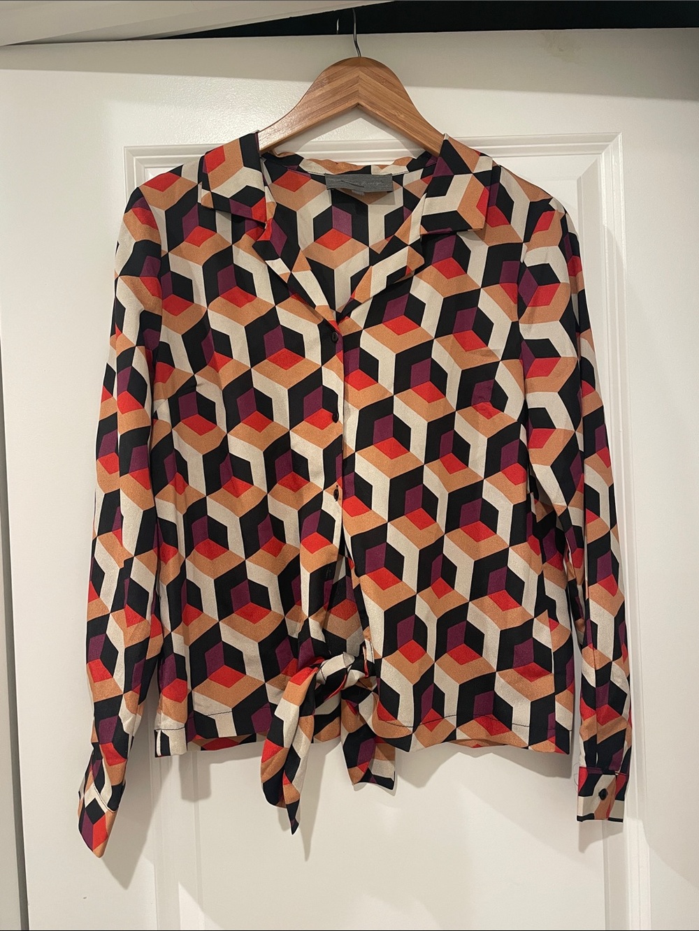 Anthropologie Sunday in Brooklyn Geometric Tie-Front Long-Sleeve Blouse small